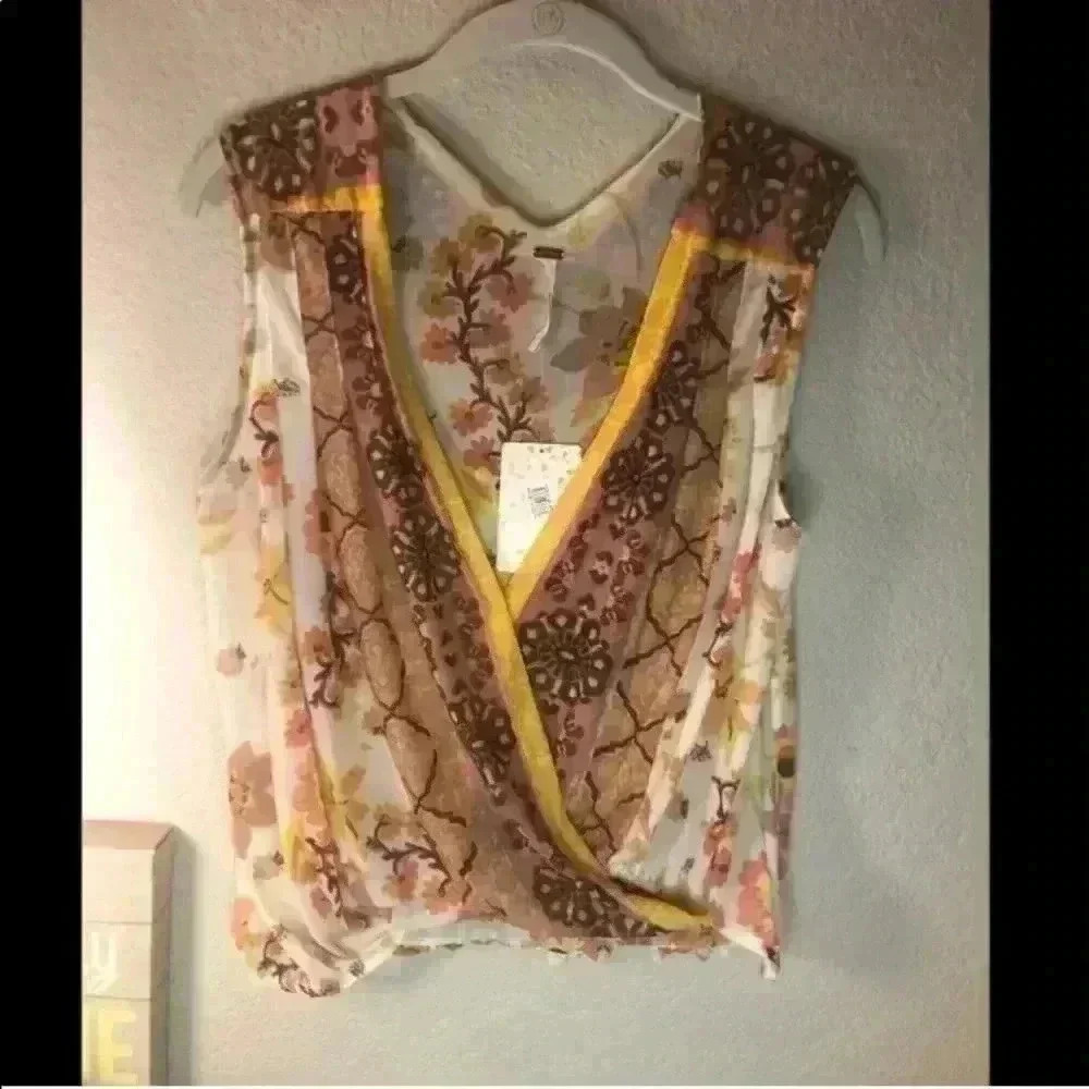 FREE PEOPLE Havana yellow mesh tank top sz XS NWT